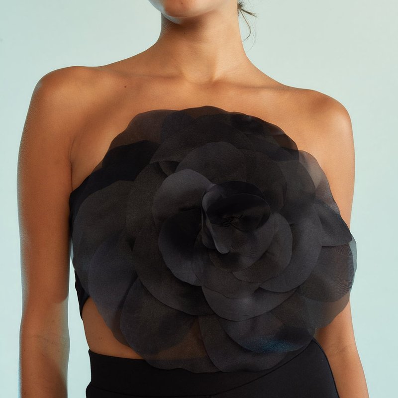 Cynthia Rowley Organza Flower Bandeau Top In Black