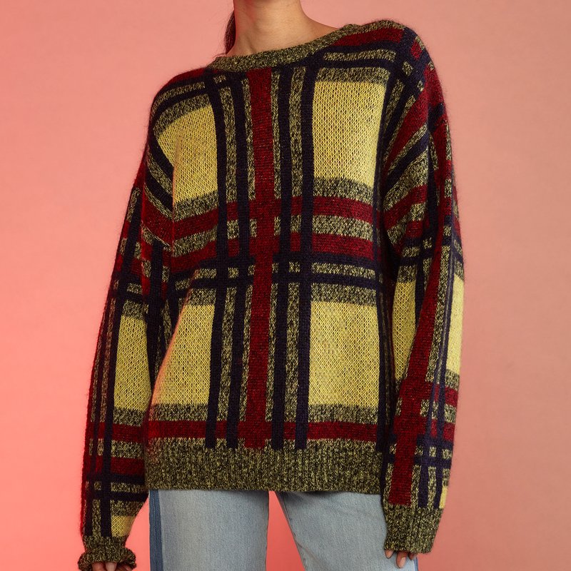 Shop Cynthia Rowley Plaid Mohair Sweater In Yellow