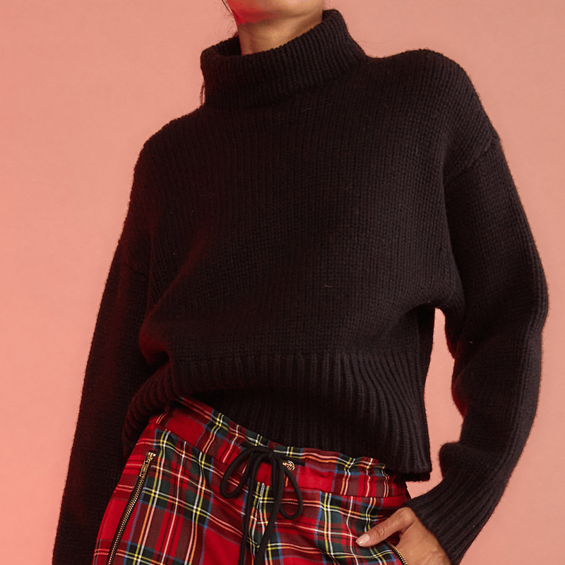 Cynthia Rowley Mock-neck Chunky Sweater In Black