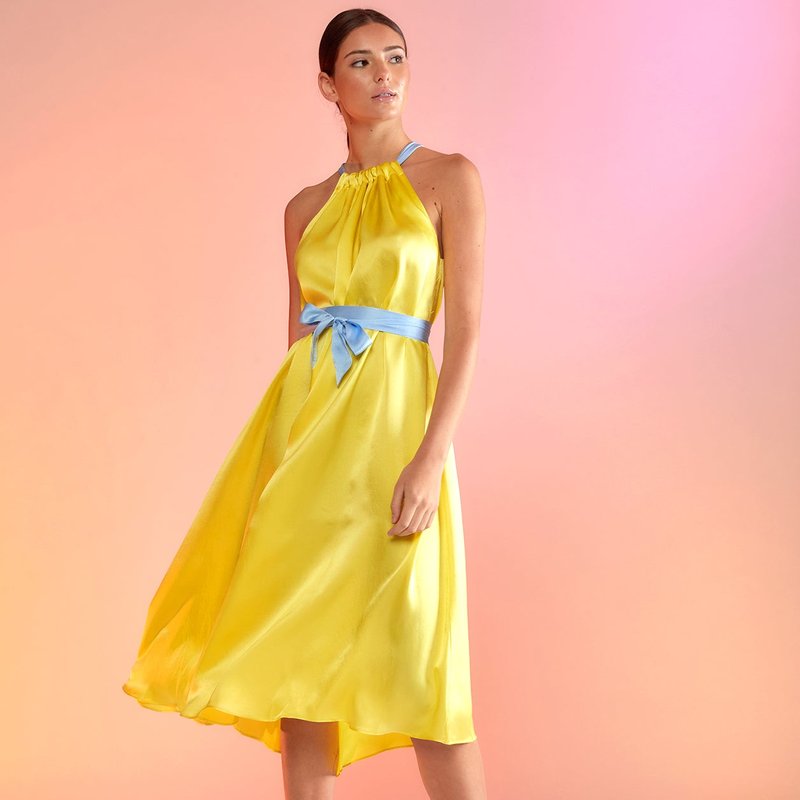 Cynthia Rowley Salerno Silk Halter Dress In Yellow