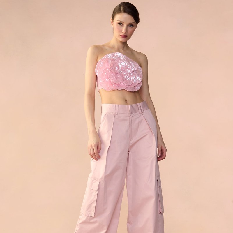Cynthia Rowley Sequin Flower Bandeau Top In Pink