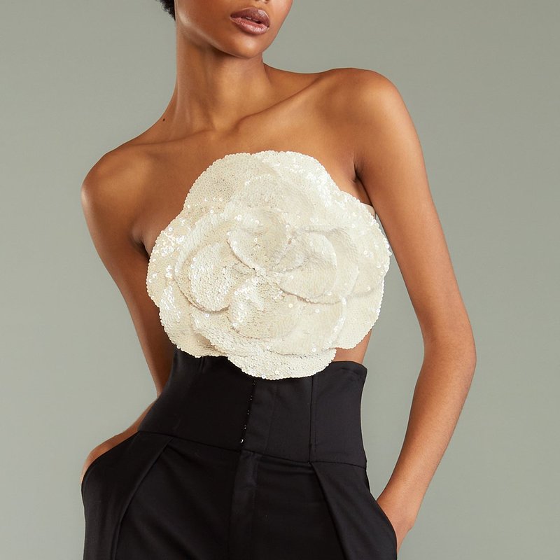 Shop Cynthia Rowley Sequin Flower Bandeau Top In White
