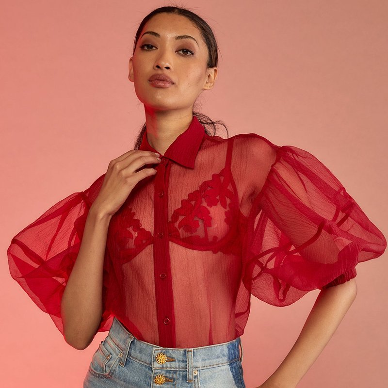 Cynthia Rowley Sheer Bliss Blouse In Red