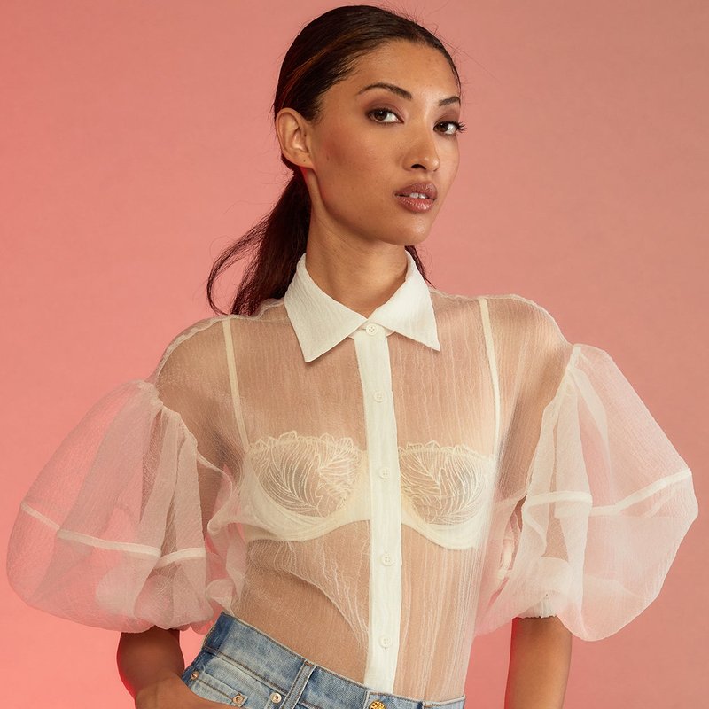 Cynthia Rowley Sheer Bliss Blouse In White