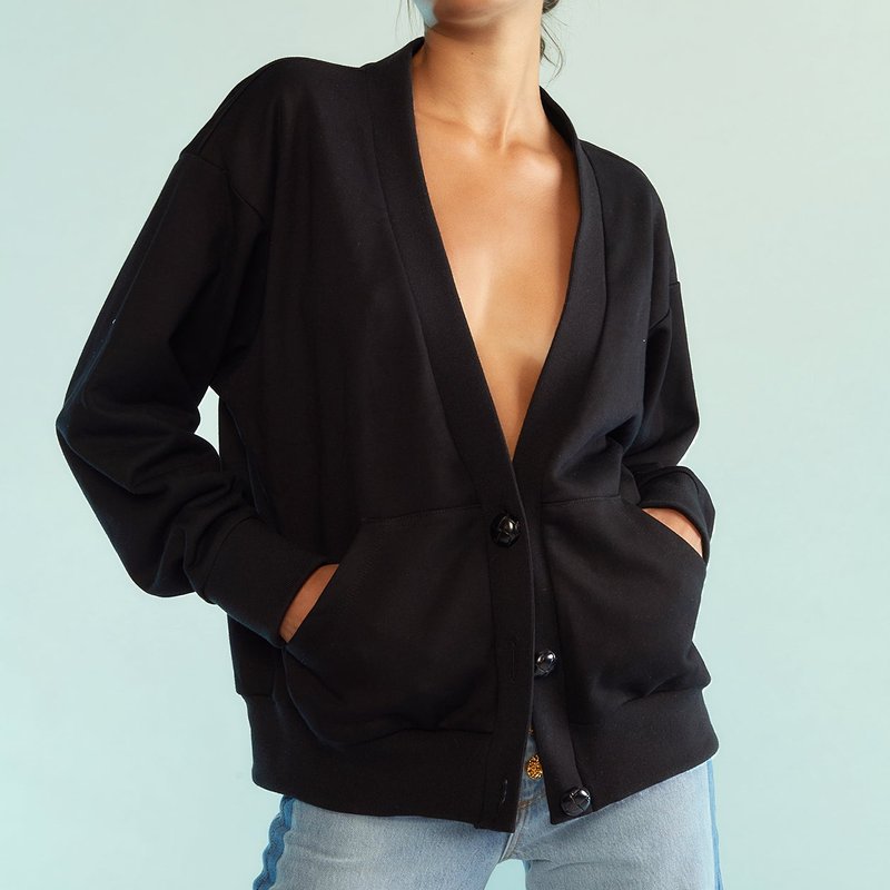 Shop Cynthia Rowley Sweatshirt Cardigan In Black