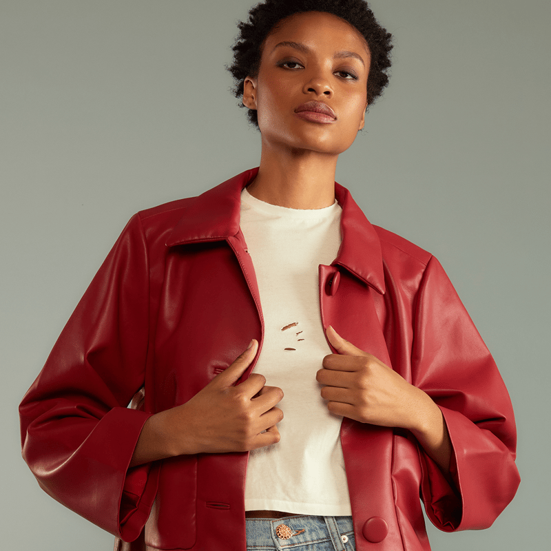 Cynthia Rowley Vegan Leather Jacket In Red