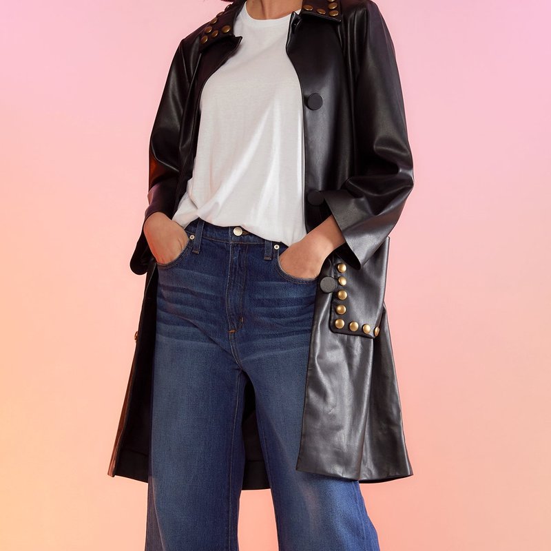 Shop Cynthia Rowley Vegan Studded Leather Coat In Black