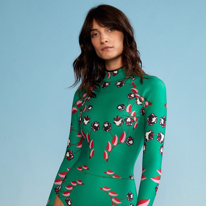Cynthia Rowley Vine Floral High Cut Wetsuit In Green