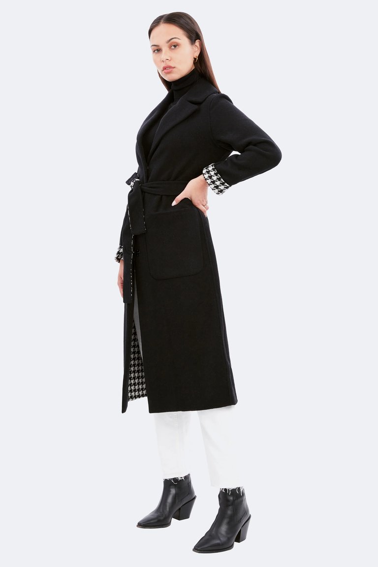 Celine Double-Face Wrap Coat with Printed Houndstooth Interior