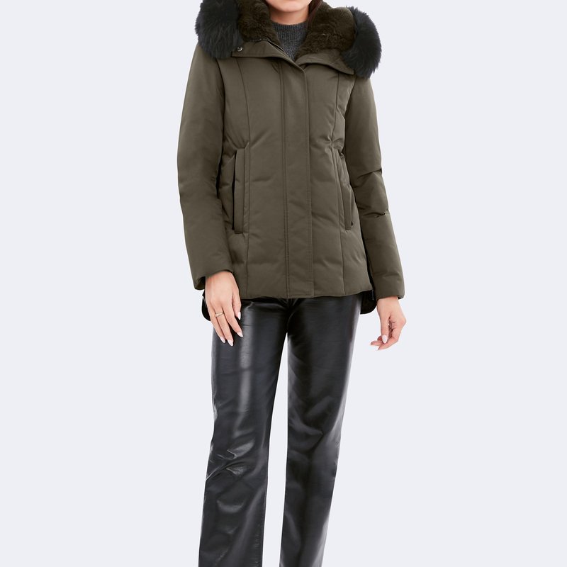 Dawn Levy Luka Fitted Parka With Velvet & Fur Trim In Blue
