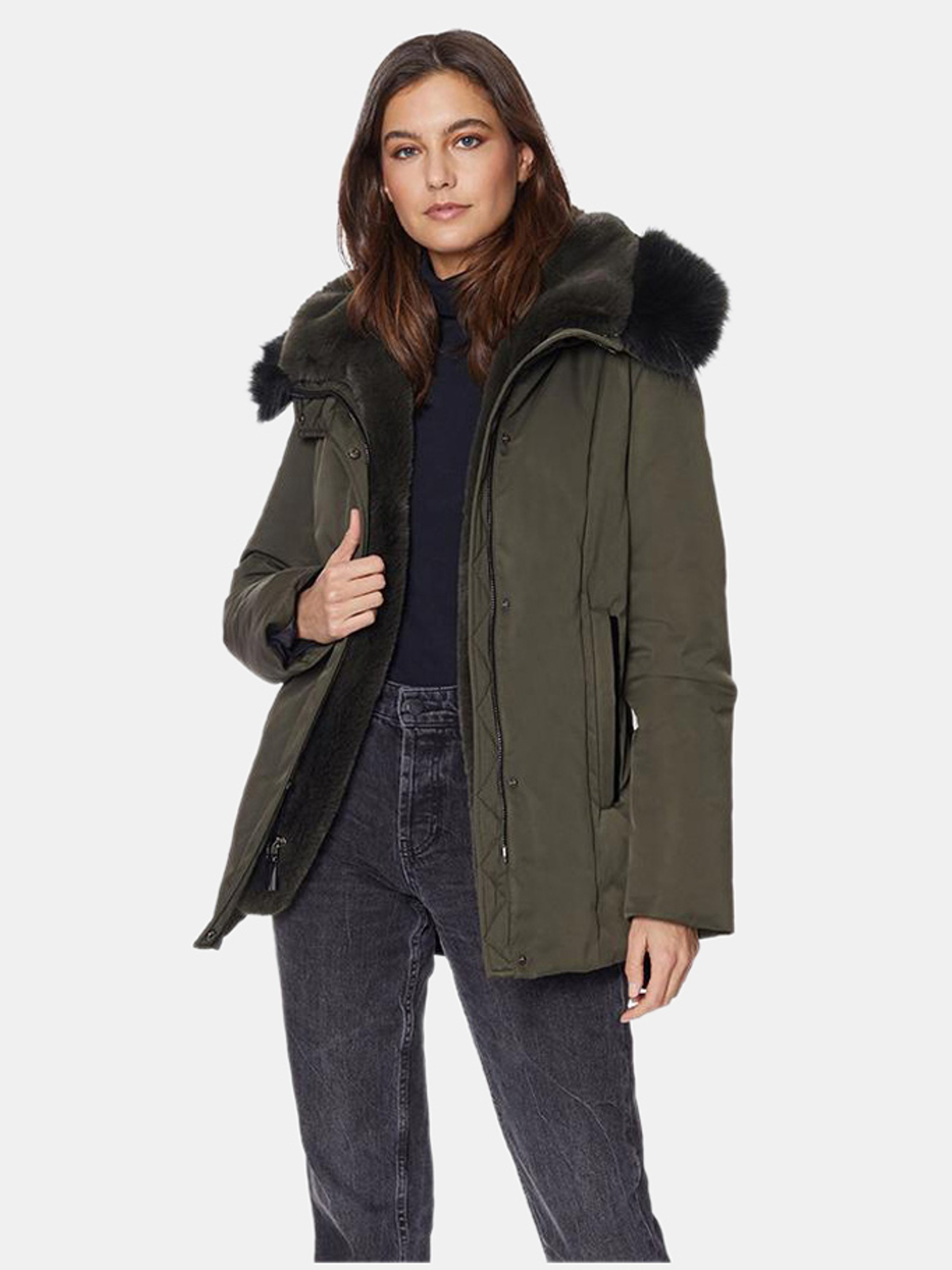 DAWN LEVY DAWN LEVY LUKA FITTED PARKA WITH VELVET & FUR TRIM