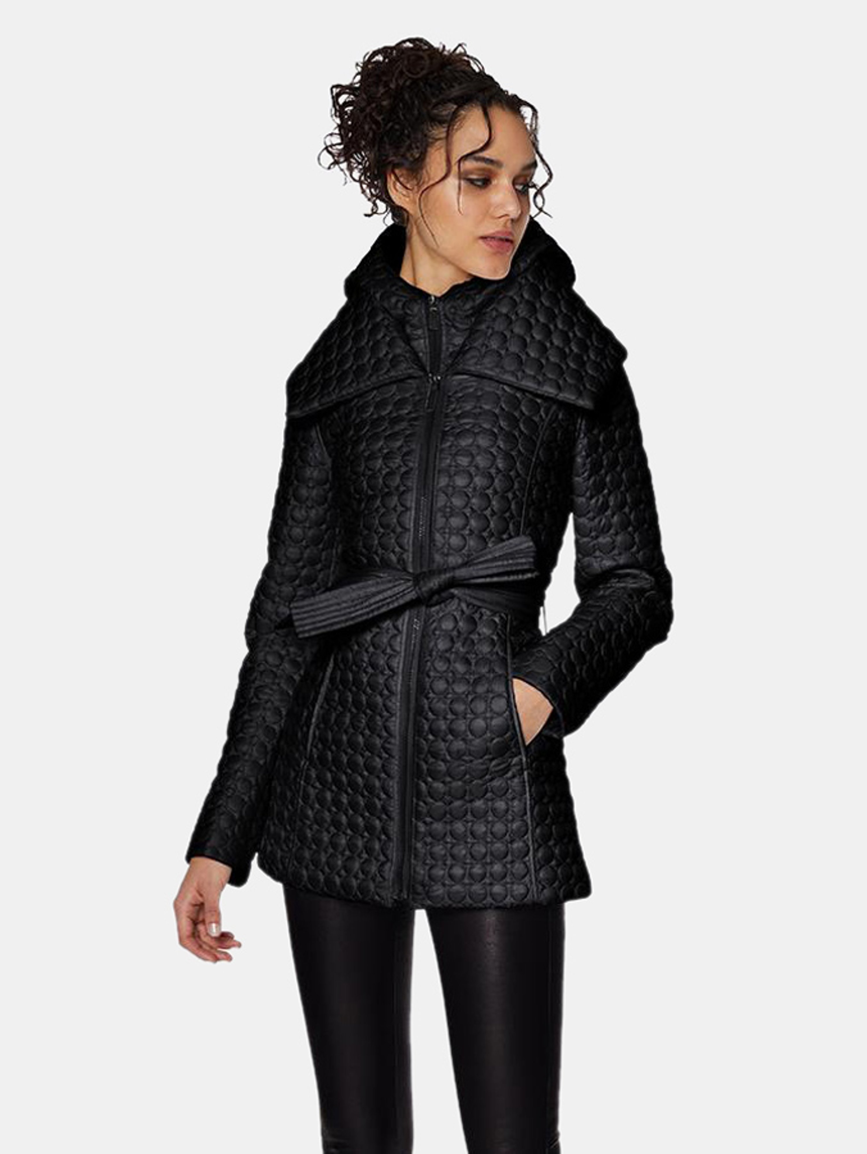 DAWN LEVY DAWN LEVY MORGAN MODERN JEWEL CIRCLE-QUILTED COAT WITH SET-IN HOODED BIB