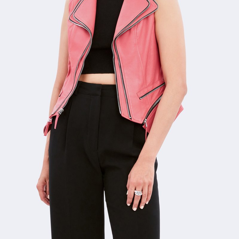 Dawn Levy Sleeveless Leather Vest In Pink