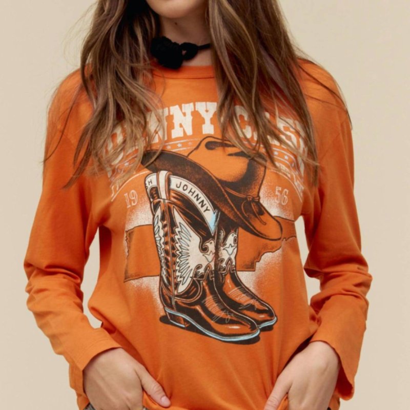Shop Daydreamer Johnny Cash Boots And Hat Crew Top In Orange