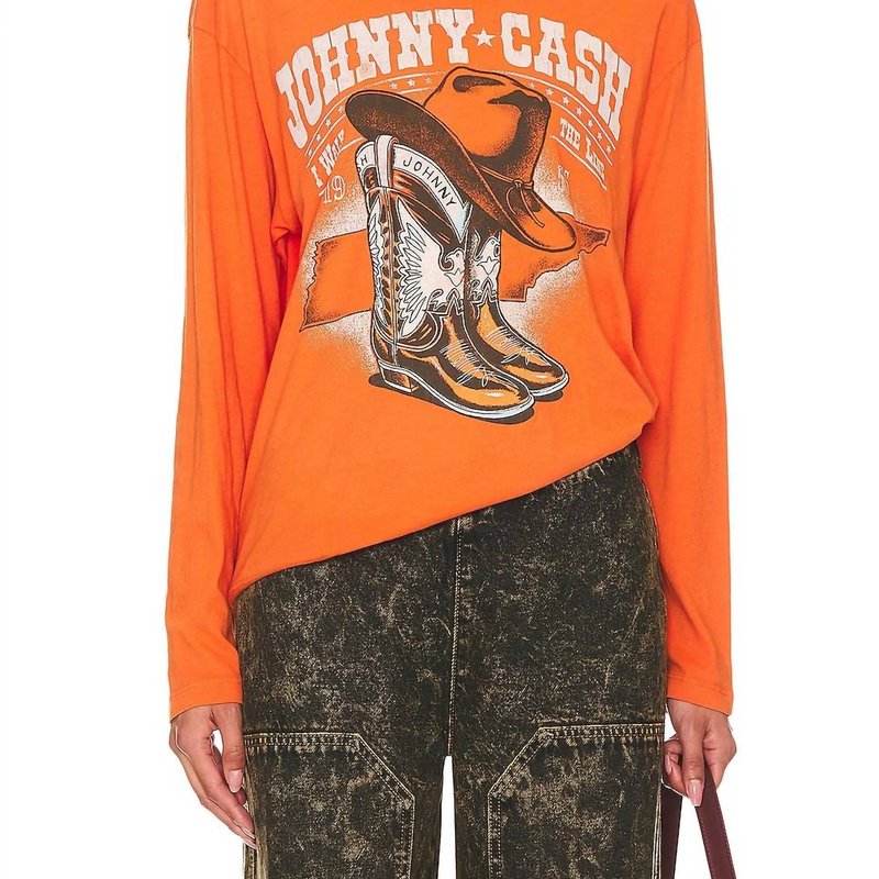 Shop Daydreamer Johnny Cash Boots And Hat Ls Crewneck Tee In Orange