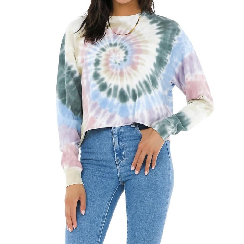 Shop Daydreamer Long Sleeve Crop Sweatshirt In Autumn Tie Dye In Blue