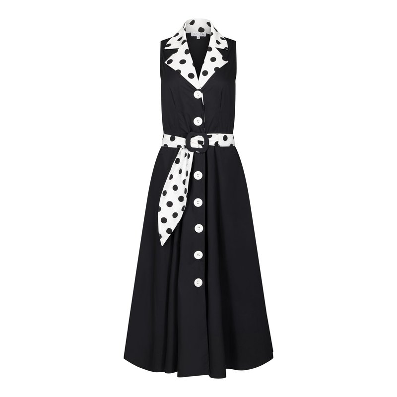 Deer You Women's Adelaide Alluring Midi Dress In Black With White & Black Polka Dots