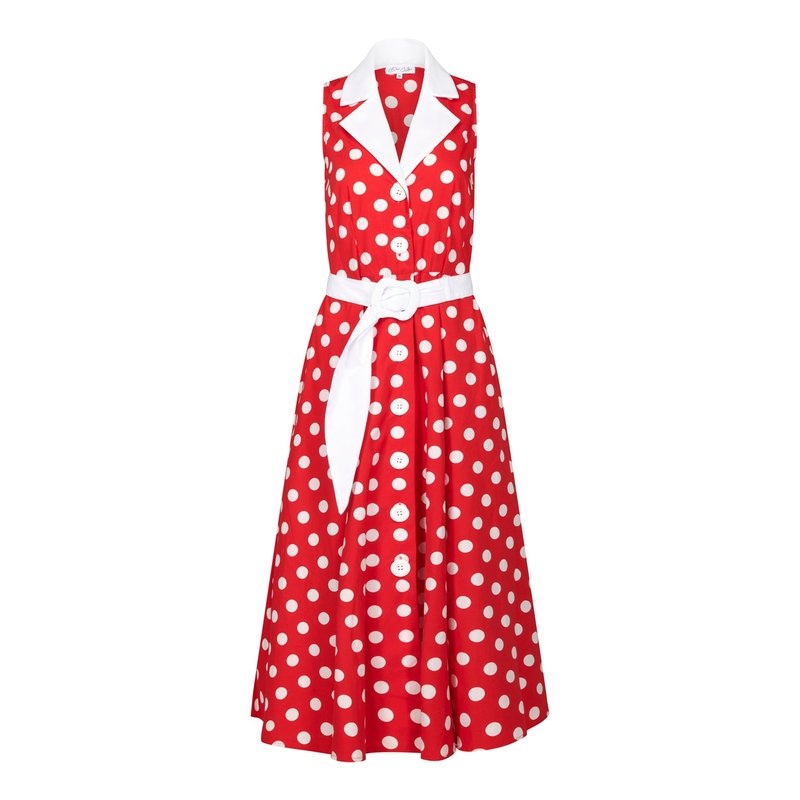Deer You Women's White / Red Adelaide Alluring Midi Dress With Red & White Polka Dots In White/red