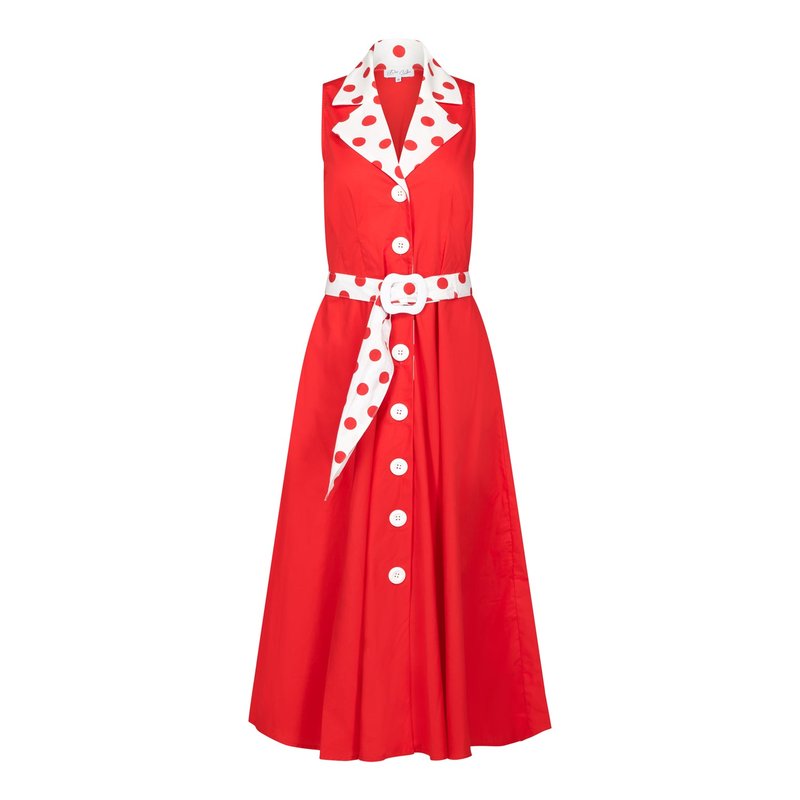 Deer You Adelaide Alluring Midi Dress In Red With White & Red Polka Dots