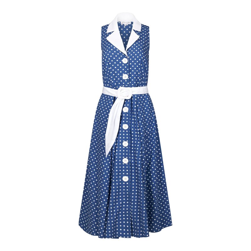 Deer You Adelaide Alluring Midi Dress In Royal Blue With White Polka Dots In Blue/white