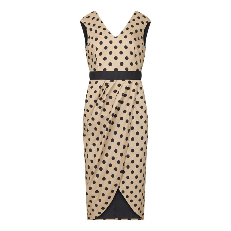 Deer You Bessie Beaming Illusion Wrap Dress In Natural And Black Polka Dots