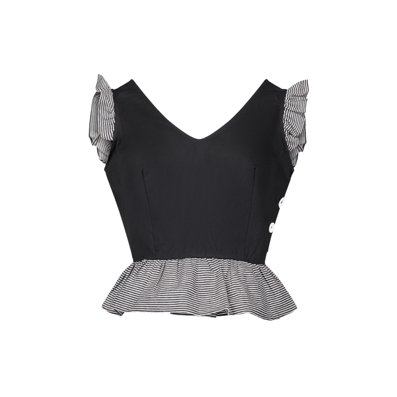 Deer You Florence Fluttering Top And A-line Skirt Matching Set In Black With Stripe Detail