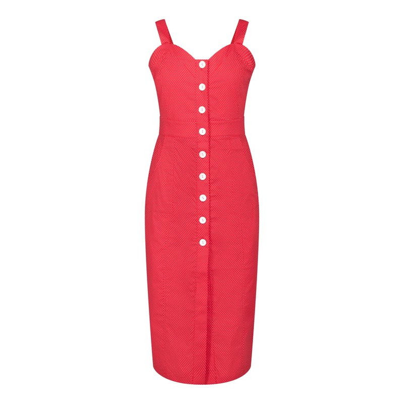 Shop Deer You Queenie Quintessential Sweetheart High Waisted Dress In Red Pin Spot