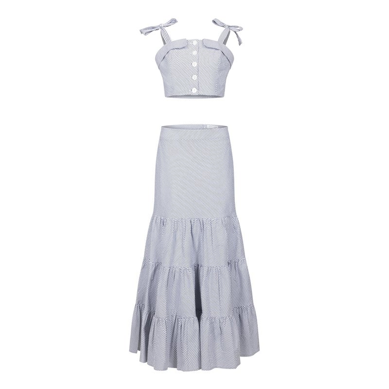 Shop Deer You Summer Spinning Crop Top And Maxi Skirt Set In Blue And White Stripe