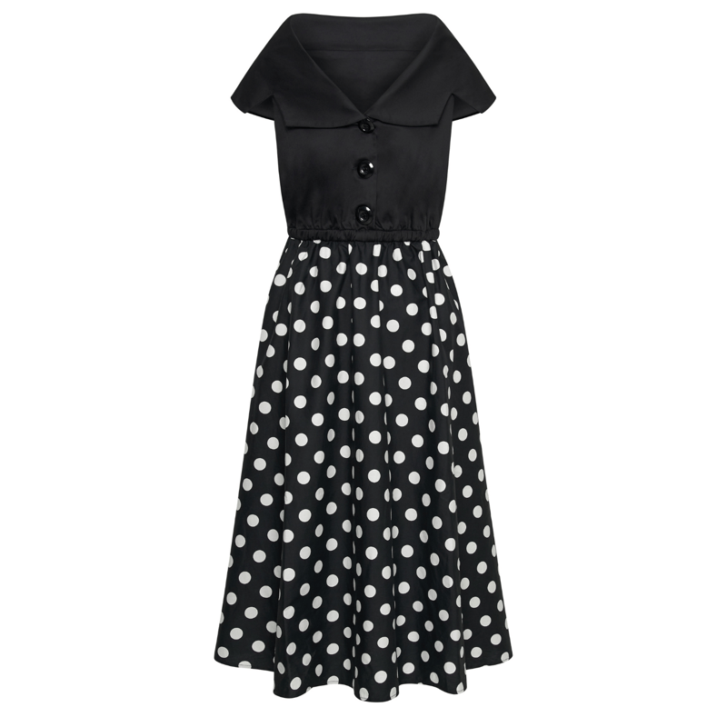 Shop Deer You Tatiana Twirling Dress With Cape Collar And Full Skirt In Black & White Polka Dot