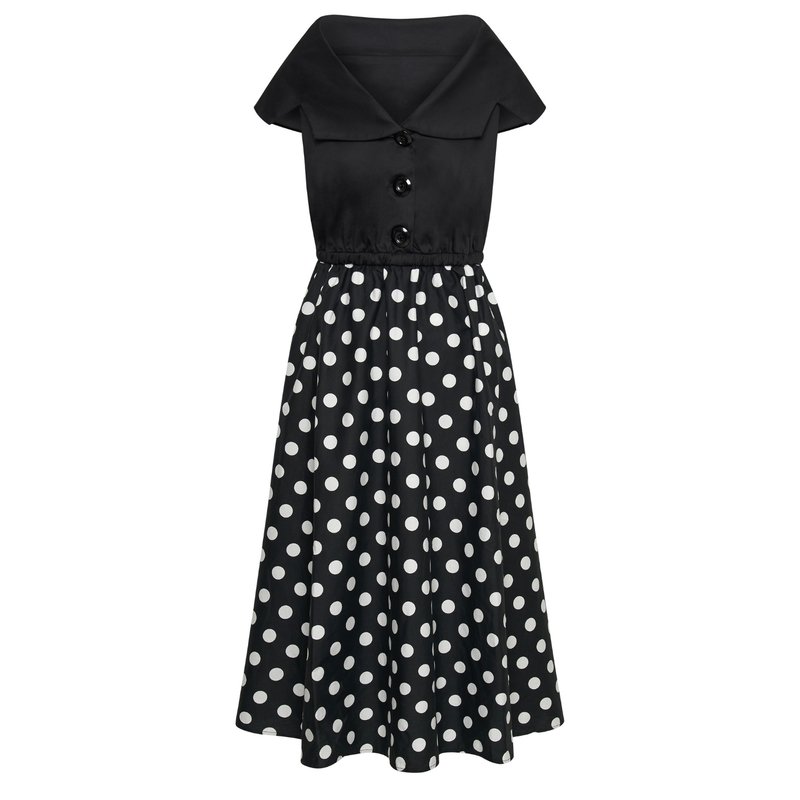 Shop Deer You Tatiana Twirling Dress With Cape Collar And Full Skirt In Black & White Polka Dot