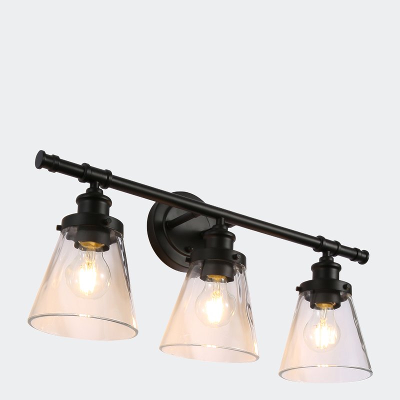 Defong 3-light Vanity Light Fixture With Clear Glass Shade For Powder Room, Mirror In Black