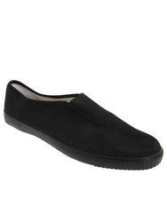 Adults Unisex Gusset Black Canvas Sneakers - Black - Black