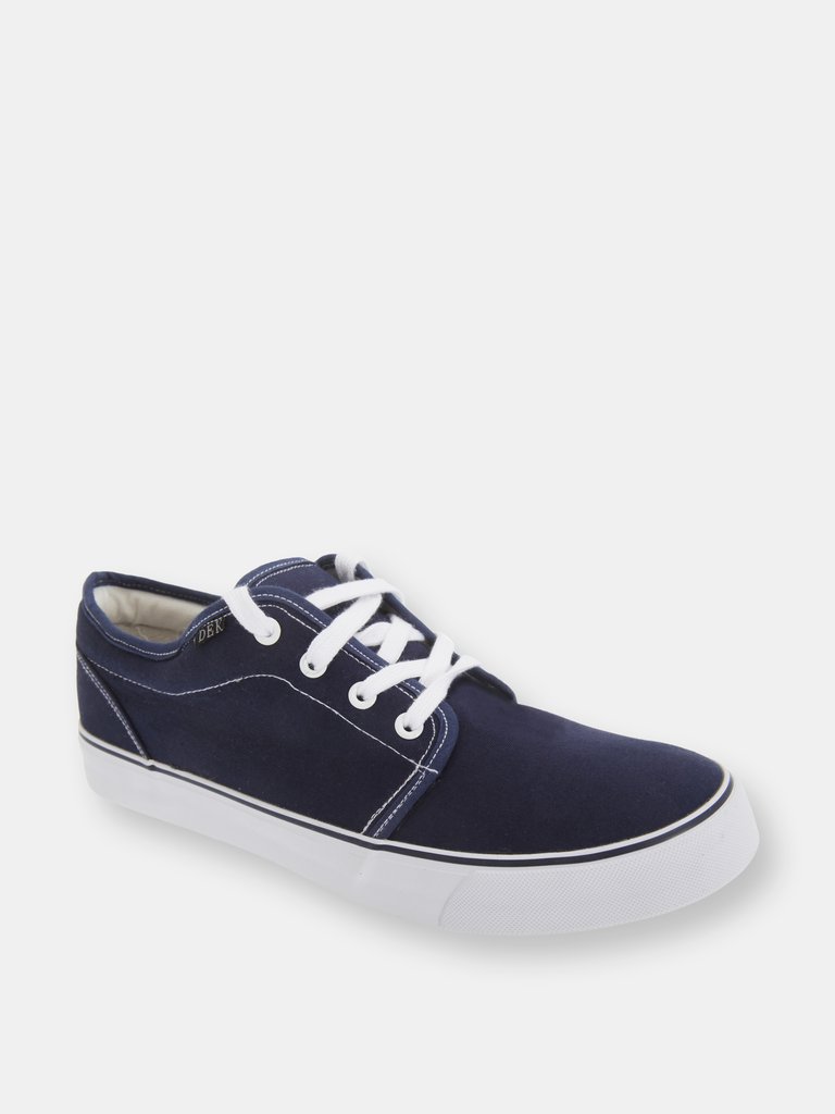 Mens 4 Eye Padded Canvas Deck Shoes - Navy Blue - Navy Blue