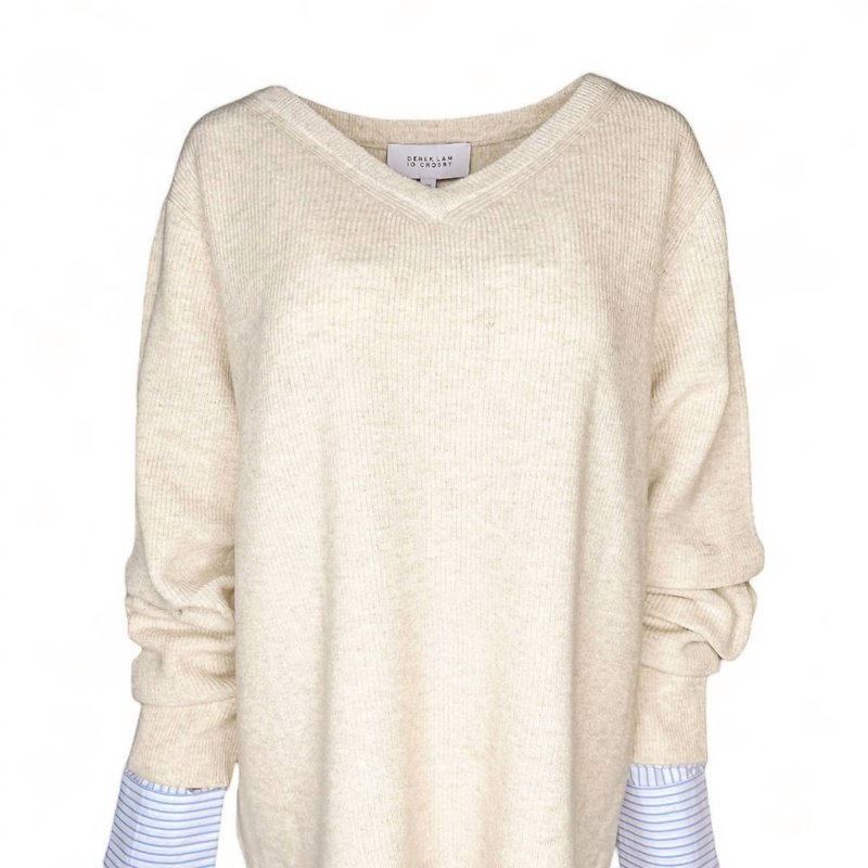Shop Derek Lam 10 Crosby Cassie Mixed Media Sweater In Natural/stripe In Brown