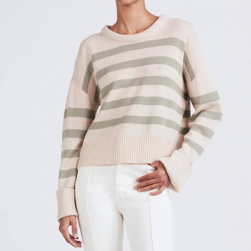 Shop Derek Lam 10 Crosby Farah Stripe Crewneck Sweater In Buttermilk / Sage In White