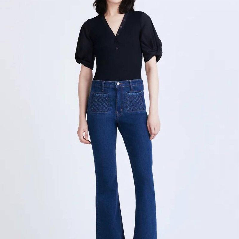 Shop Derek Lam 10 Crosby High Rise Flare Jean With Woven Pockets In Atlantic In Blue