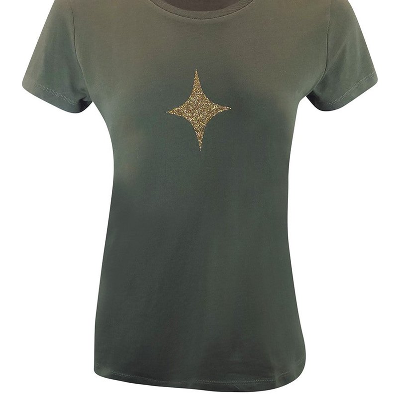 Designing Hollywood Cotton Army Green Star Lady T Shirt