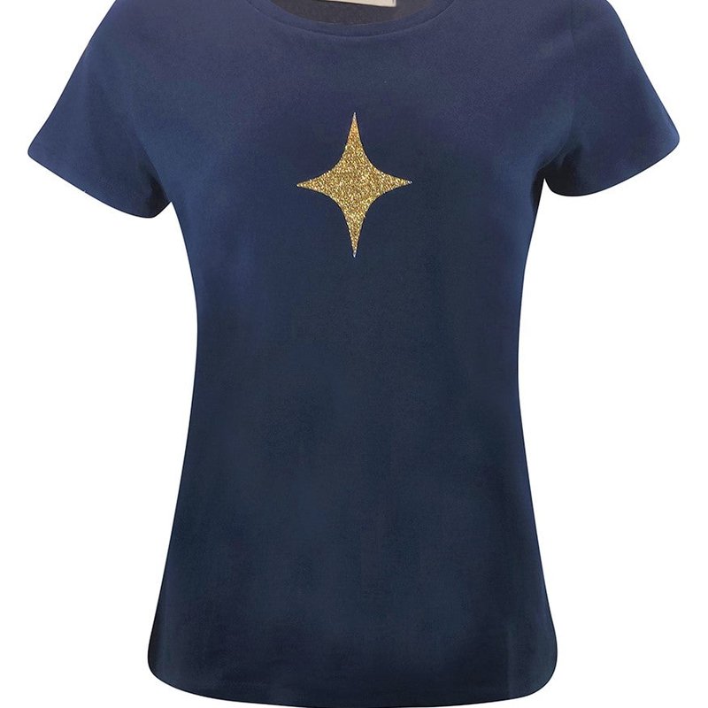 Designing Hollywood Cotton Navy Star Lady T Shirt In Blue