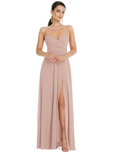 Dessy Collection Adjustable Strap Wrap Bodice Maxi Dress with Front Slit product