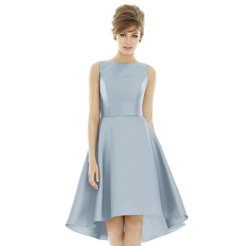Dessy Collection Bateau Neck Satin High Low Cocktail Dress In Mist