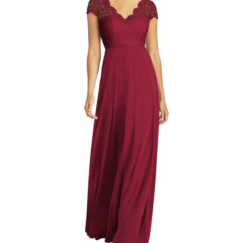 Dessy Collection Cap Sleeve Illusion-back Lace And Chiffon Dress In Burgundy