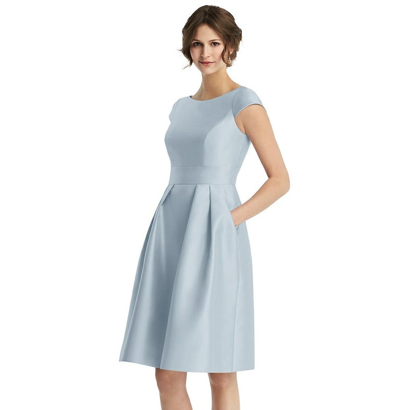 Dessy Collection Cap Sleeve Pleated Cocktail Dress With Pockets In Mist