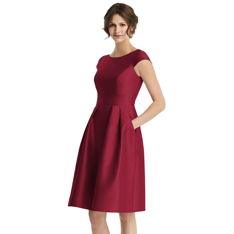 Dessy Collection Cap Sleeve Pleated Cocktail Dress With Pockets In Burgundy