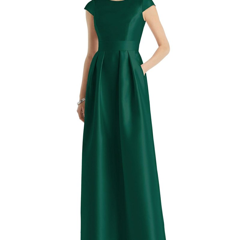 Dessy Collection Cap Sleeve Pleated Skirt Dress With Pockets In Hunter Green