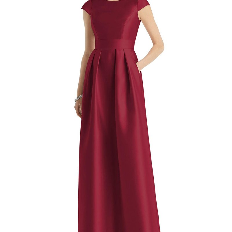 Dessy Collection Cap Sleeve Pleated Skirt Dress With Pockets In Burgundy