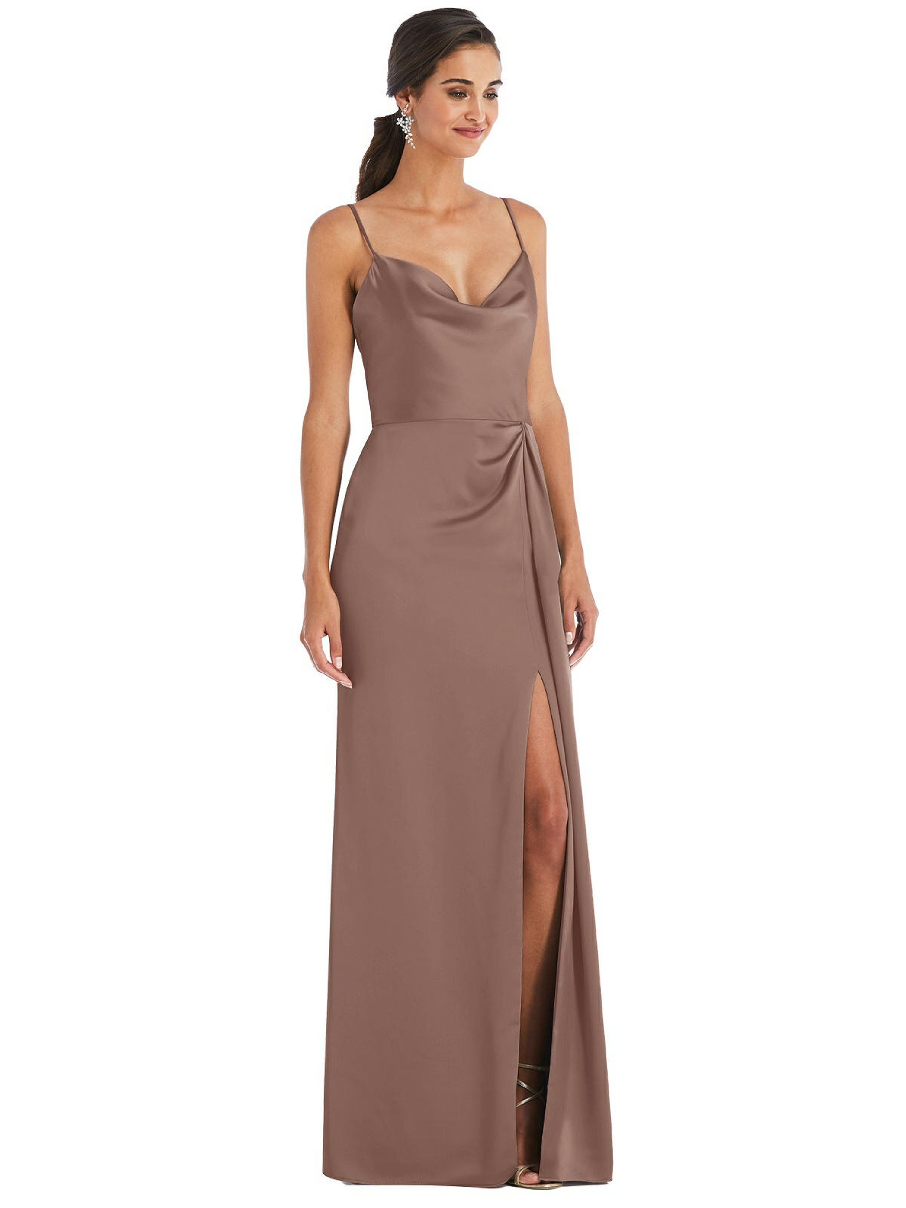 DESSY COLLECTION DESSY COLLECTION COWL-NECK DRAPED WRAP MAXI DRESS WITH FRONT SLIT
