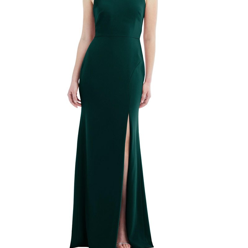 Dessy Collection Cutout Open-back Halter Maxi Dress With Scarf Tie In Evergreen