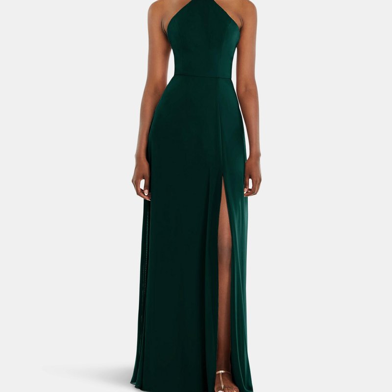 Dessy Collection Diamond Halter Maxi Dress With Adjustable Straps In Evergreen