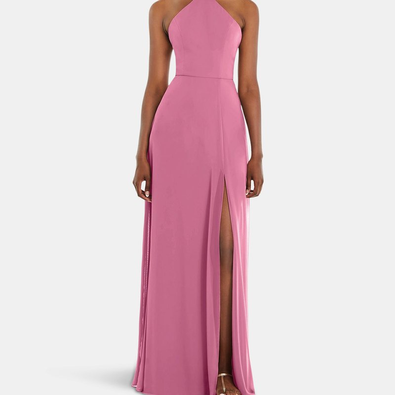 Dessy Collection Diamond Halter Maxi Dress With Adjustable Straps In Orchid Pink