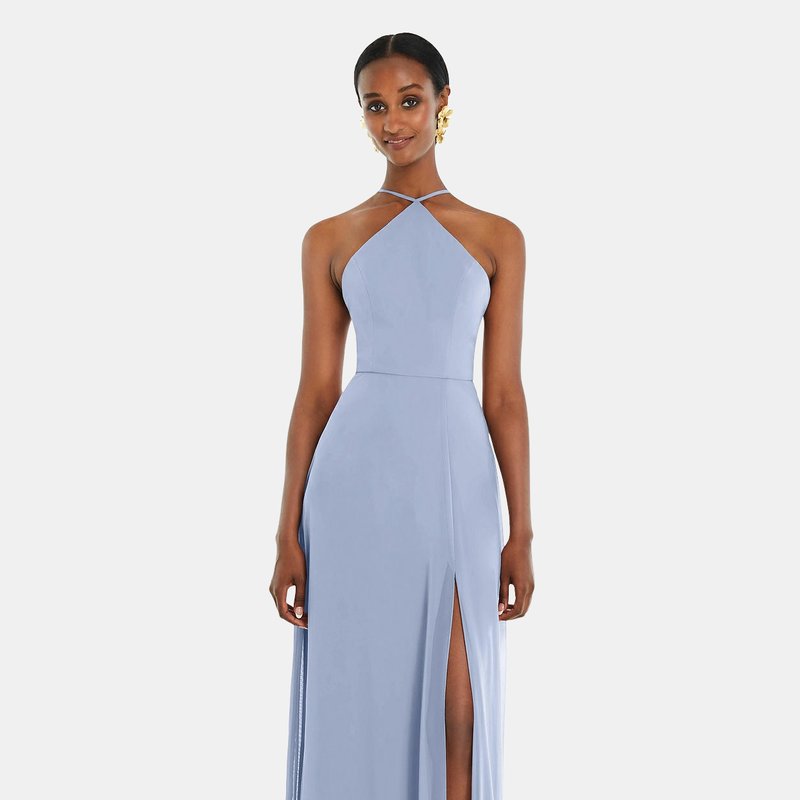 Dessy Collection Diamond Halter Maxi Dress With Adjustable Straps In Sky Blue